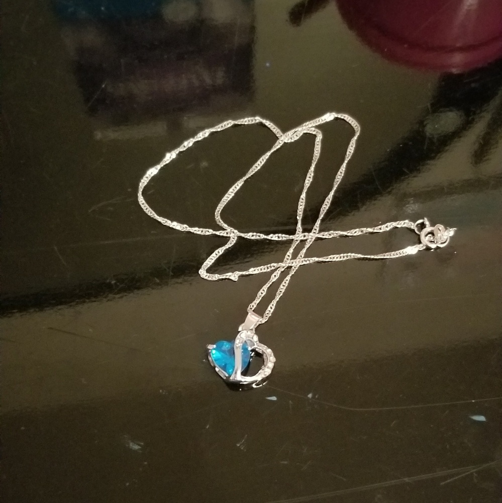 Blue Heart Gem Sterling Silver Necklace